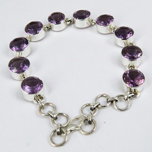 Energe Bloom !! Purple Amethyst 925 Sterling Silver Bracelet