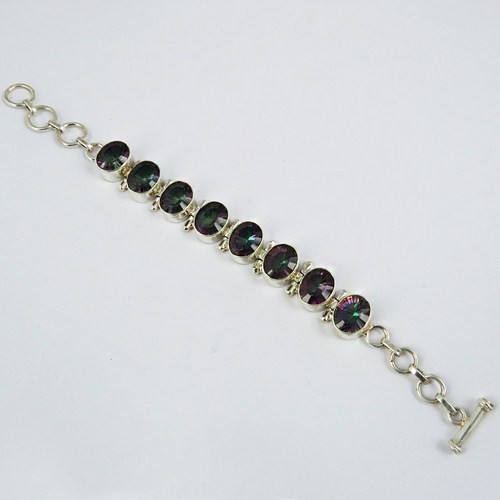 Delicate Genuine Mystic Topaz 925 Sterling Silver Bracelet