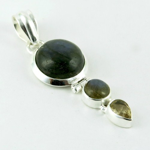 Trendy !! Labradorite, Citrine 925 Sterling Silver Pendant