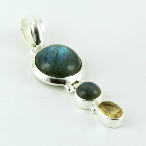 Perfect !! Labradorite, Citrine 925 Sterling Silver Pendant