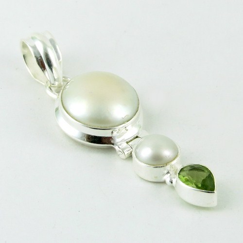 Summer Shine !! Pearl, Peridot 925 Sterling Silver Pendant