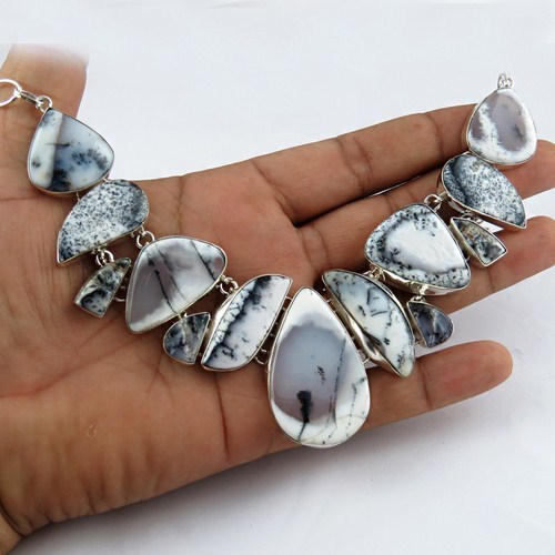 Stylish Dendritic Opal 925 Sterling Silver Necklace