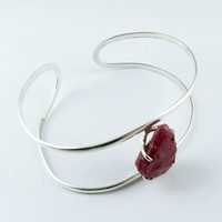 Raw Rough Ruby Cuff 925 Sterling Silver Bangle