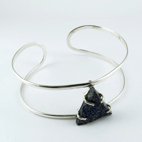 Rough Lapis Druzy 925 Sterling Silver Bangle