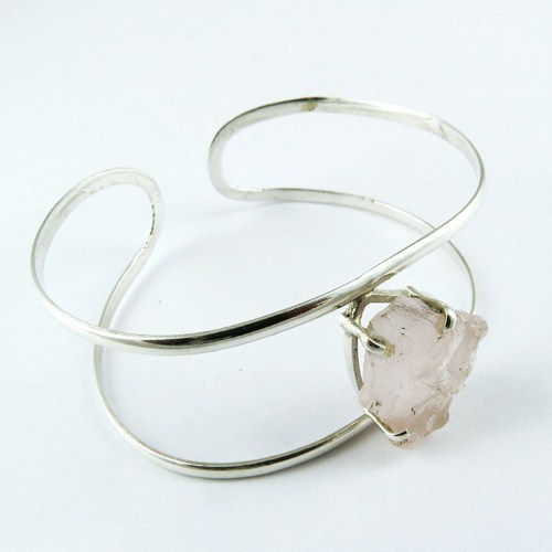 Rough Rose Quartz 925 Sterling Silver Bangle