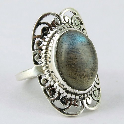 Giant Floral Design Labradorite 925 Sterling Silver Ring