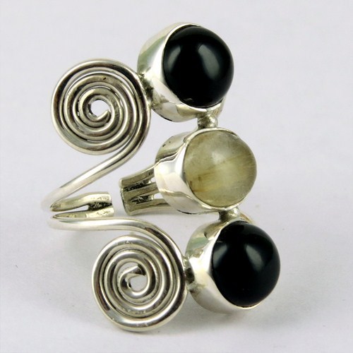 Great Impression Black Onyx, Golden Rutile 925 Sterling Silver Ring