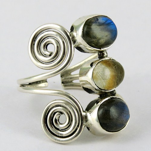 Beautiful Labradorite, Golden Rutile 925 Sterling Silver Ring