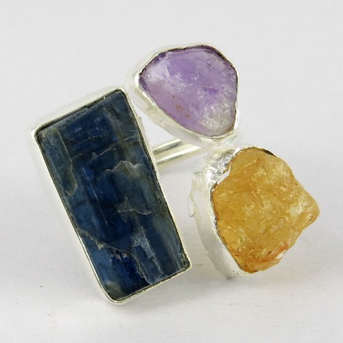Pure Perfection Citrine, Kyanite, Amethyst 925 Sterling Silver Ring