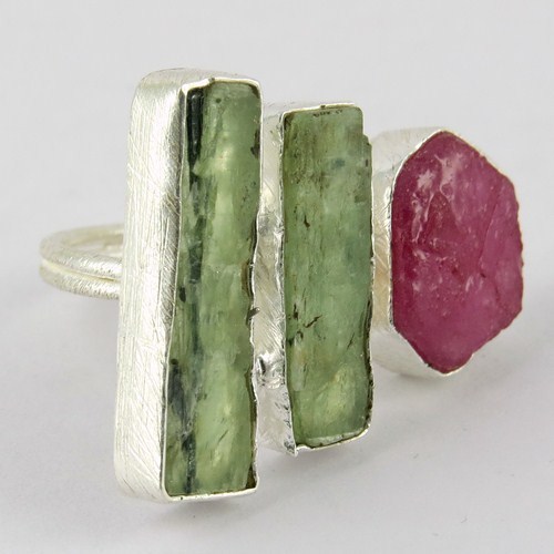 Blooming Garden Ruby, Prehnite 925 Sterling Silver Ring