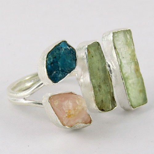 Great Things Prehnite, Rose Quartz, Apetite 925 Sterling Silver Ring