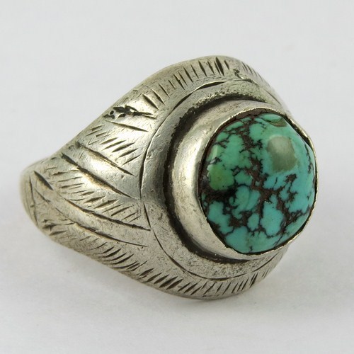 Lovely Turquoise 925 Sterling Silver Ring - Size 9.0 & 10.0 US, Round Bezel Setting | Sterling Silver, Turquoise Stone, Wholesale Available