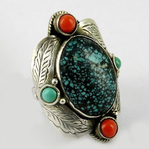 Store Of Love Turquoise, Coral 925 Sterling Silver Ring