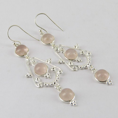 Pink Rose Quartz Sterling Silver Earring