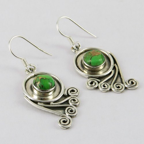 Green Copper Turquoise 925 Sterling Silver Earring