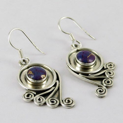 Purple Copper Turquoise 925 Sterling Silver Earring