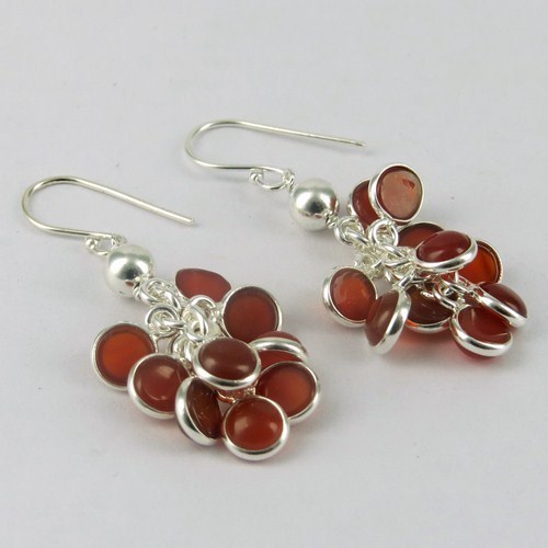 Evening Beauty Carnelian 925 Sterling Silver Earring - 4.3x1.5 Cm, Round Bezel Hook | Elegant Design, Wholesale Friendly