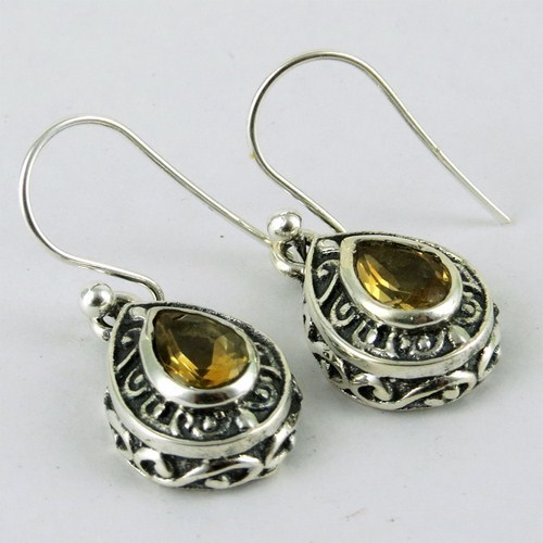 Handmade Gemstone Citrine 925 Sterling Silver Earring