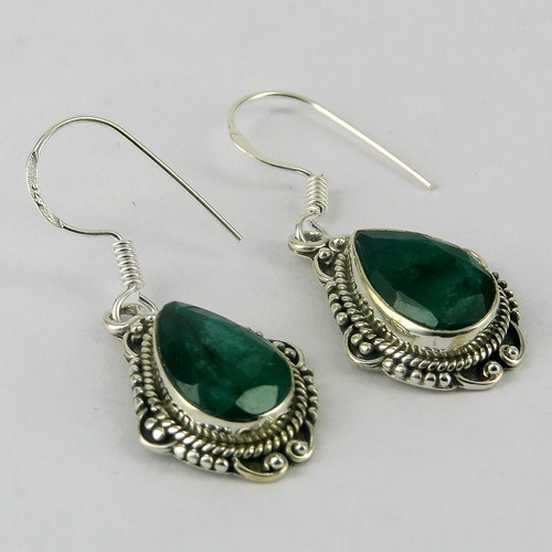 Serene Sea Dyed Emerald 925 Sterling Silver Earring