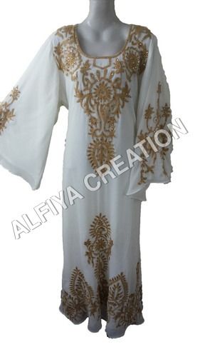 White Wedding Wear Thread Work Farasha Kaftan