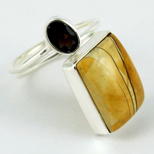 Smoky Quartz, Mookaite 925 Sterling Silver Ring