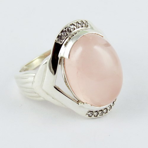 Elegance And Grace Rose Quartz, CZ 925 Sterling Silver Ring