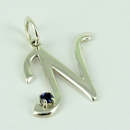 Sweetness And Poetic Romance Letter N Shape !! Iolite 925 Sterling Silver Pendant