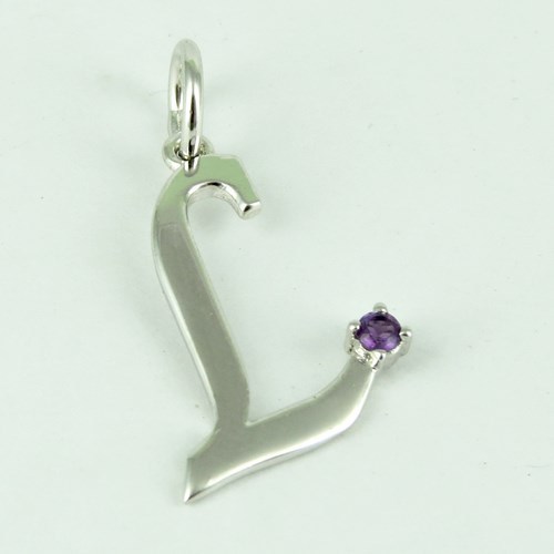 Letter L Shape !! Amethyst 925 Sterling Silver Pendant