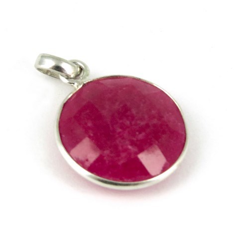 So Sweet !! Ruby 925 Sterling Silver Pendant - 2.7x1.8 cm, Round Dyed Ruby, Bezel Setting, Wholesale Friendly