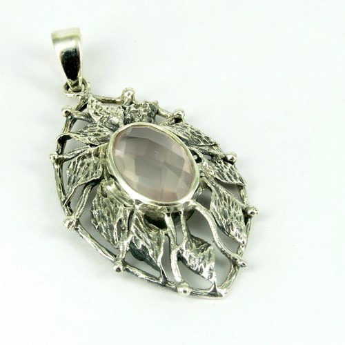 Fashion Jewelry !! Rose Quartz 925 Sterling Silver Pendant