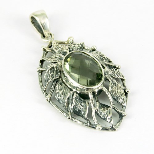 Happy Design !! Green Amethyst 925 Sterling Silver Pendant