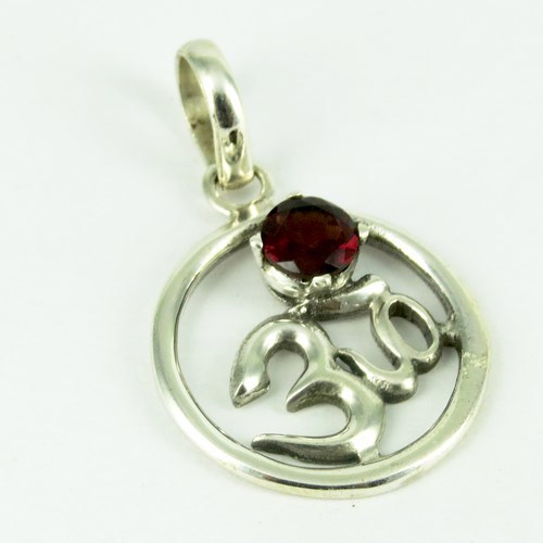OM Pendant !! Garnet 925 Sterling Silver Pendant