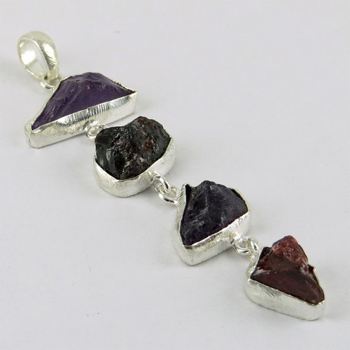 Royal Rough !! Amethyst, Garnet 925 Sterling Silver Pendant