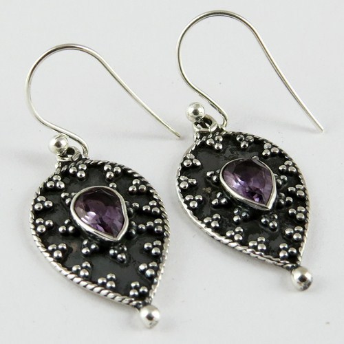Fine Silver Jewelry !! Oxidized Amethyst 925 Sterling Silver Earring