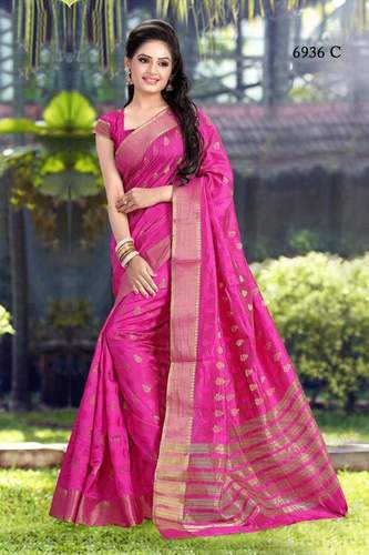 Silk Saree - 5.5 Meters, Pure Silk Pink with Gold Zari Butaa Work | Beautiful Drape, Elegant Design, Intricate Detailing, Luxurious Feel