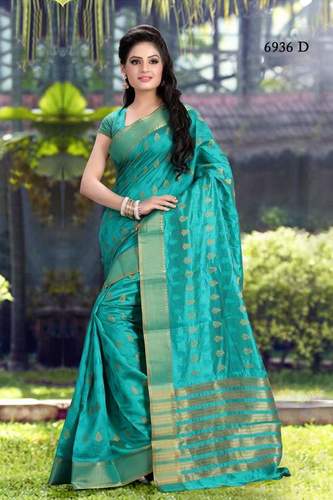 Silk Saree - 5.5 Meters, Teal Banarsi Silk with Gold Zari Butaa Work | Elegant Design, Luxurious Silk, Stunning Look, Soft Texture, Perfect Drape