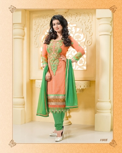 Orange And Green Party Wear Salwar Suit