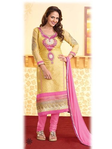 Yellow And Light Pink Cotton Salwar Suit