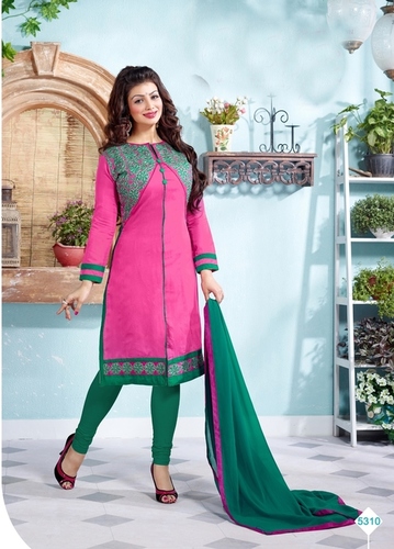 Green And Pink Chanderi Salwar Kameez