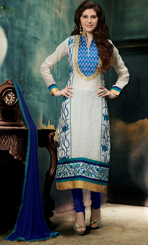 White And Blue Designer Salwar Kameez
