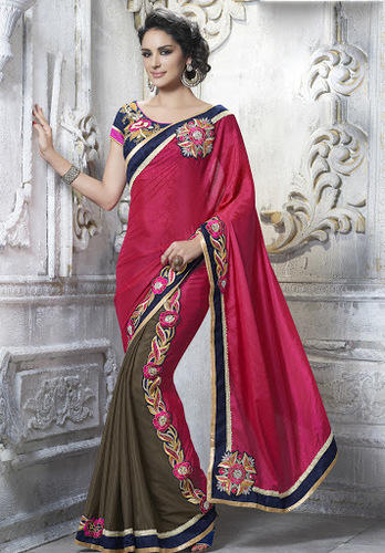 Magenta Chiffon Satin Saree