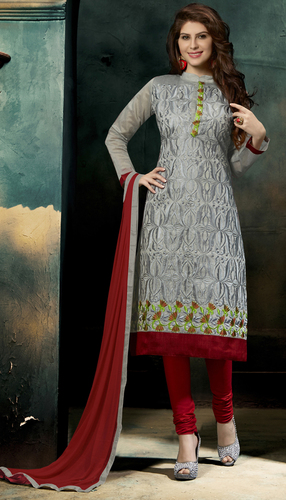 Gray And Red Designer Salwar Suit