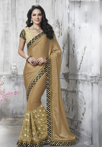 Burly Wood Chiffon Satin Saree