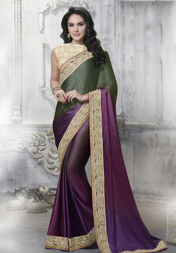 बहु रंग साटन क्रेप साड़ी