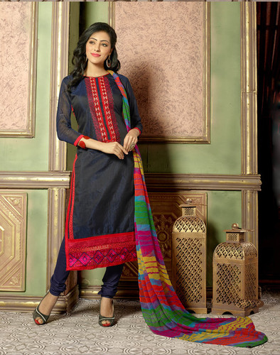 Red And Black Chanderi Dress Material