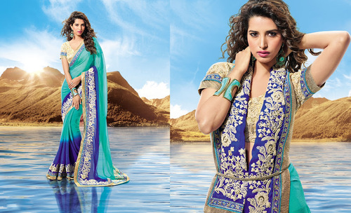 फ़िरोज़ा शुद्ध शिफॉन साड़ी