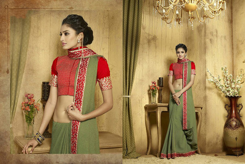 Georgette Patch Border Work Designer Saree
