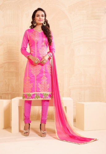 Pink Embroidered Dress Material
