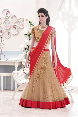 Patch Border Work Net Lehenga Saree