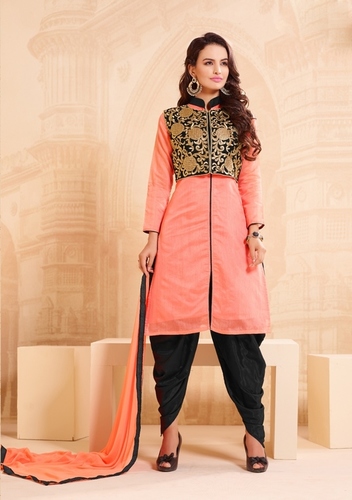 Peach And Black Designer Salwar Kameez